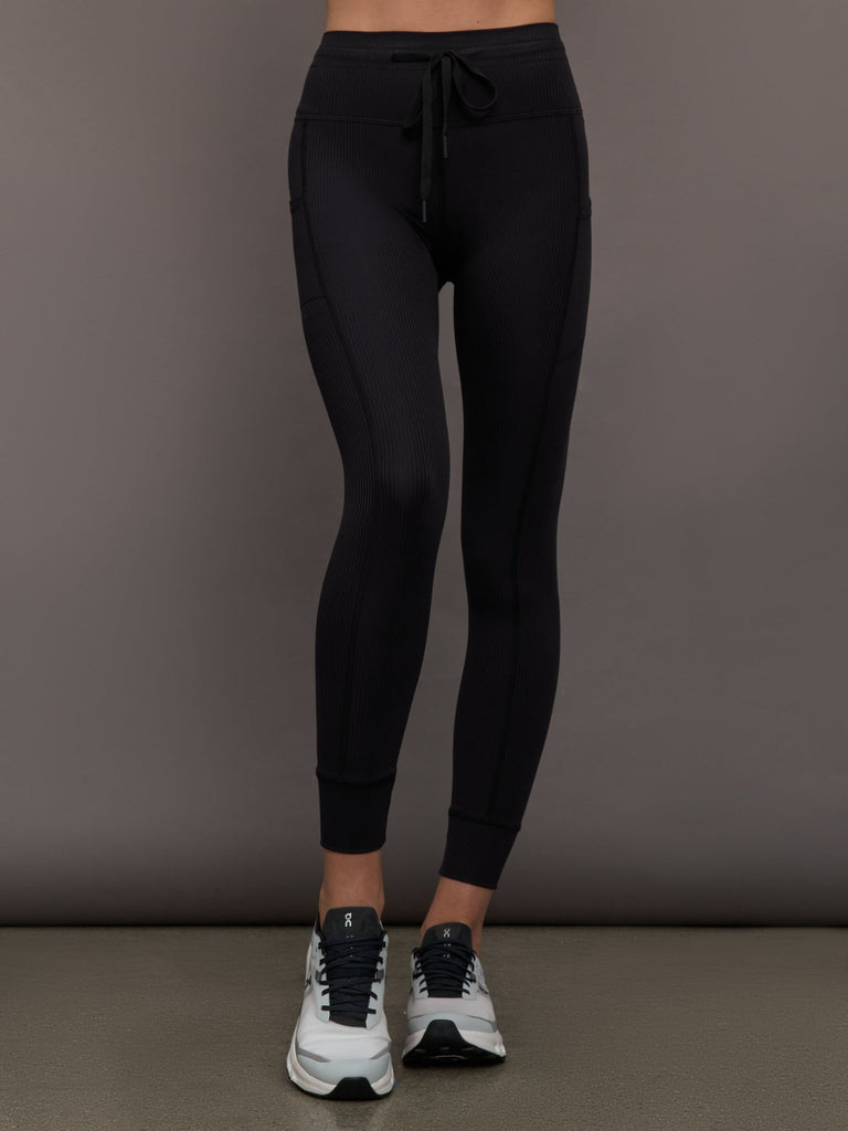 High Rise Pocket Legging in Ribbed Melt - Black
