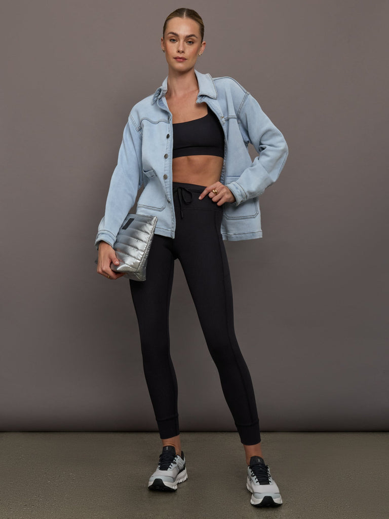 High Rise Pocket Legging in Ribbed Melt - Black