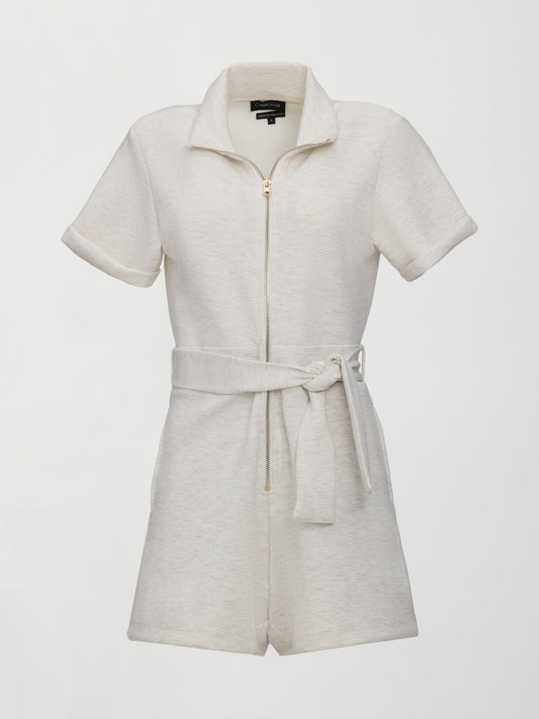 Short Romper in Interlock - Moonbeam Heather