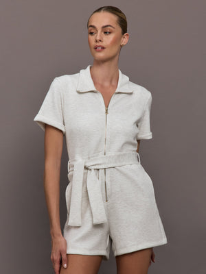 Short Romper in Interlock - Moonbeam Heather