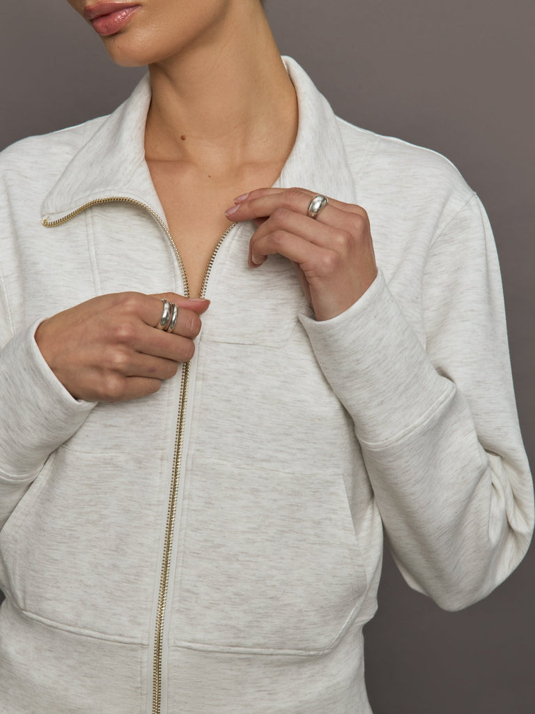 Full Zip Jacket in Interlock - Moonbeam Heather