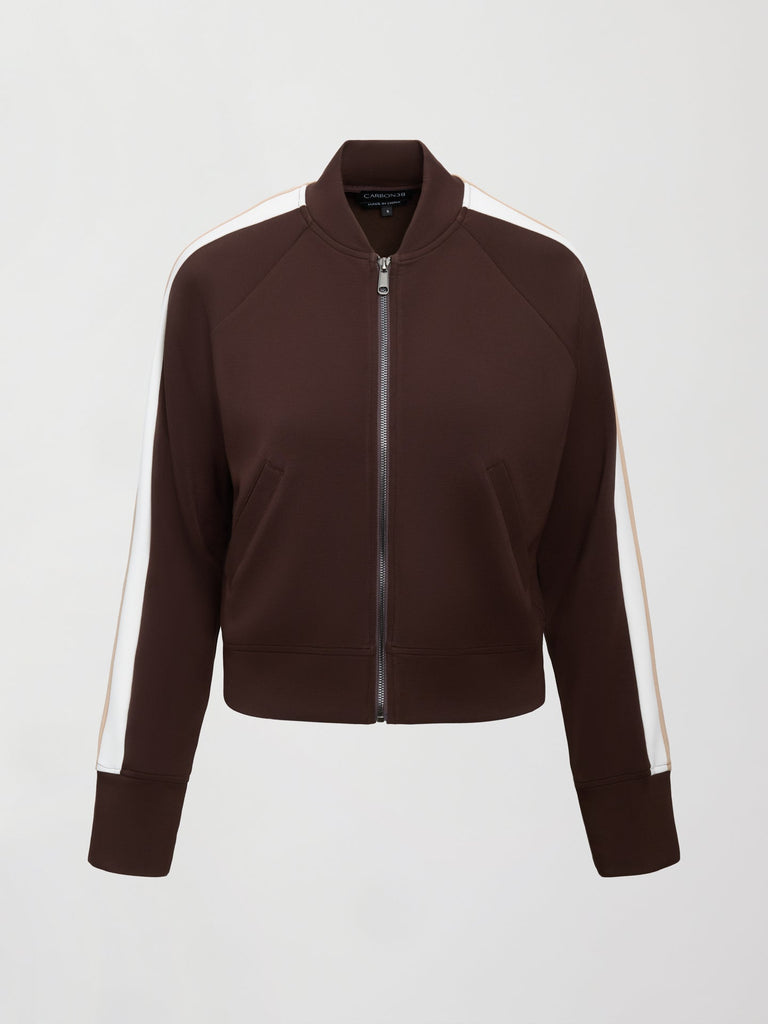 Bomber with Contrast Stripe in Scuba - Chocolate Torte