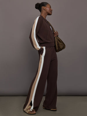 Bomber with Contrast Stripe in Scuba - Chocolate Torte