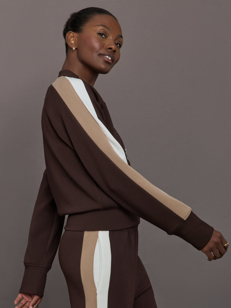 Bomber with Contrast Stripe in Scuba - Chocolate Torte