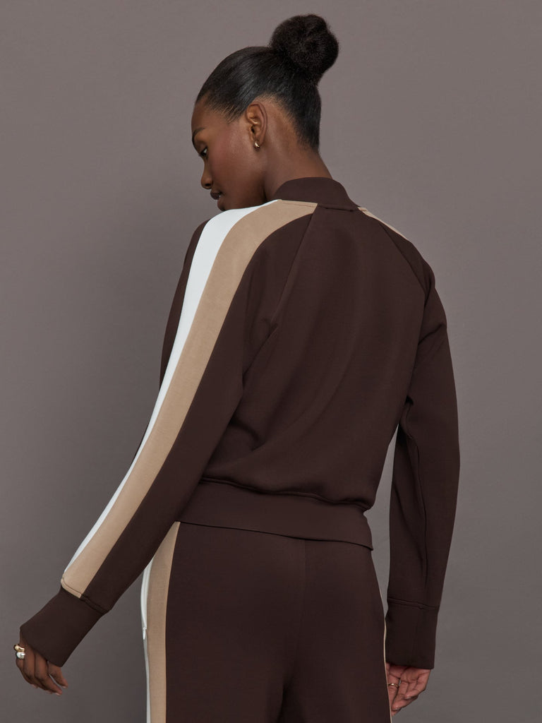 Bomber with Contrast Stripe in Scuba - Chocolate Torte