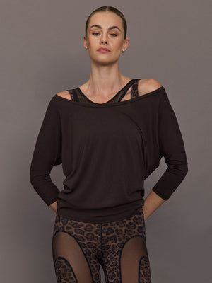 Long Sleeve Off Shoulder Tee - Chocolate Torte