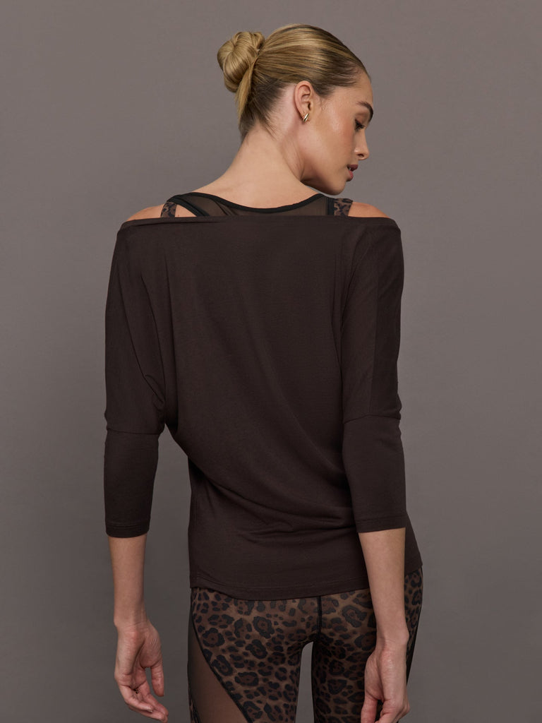 Long Sleeve Off Shoulder Tee - Chocolate Torte