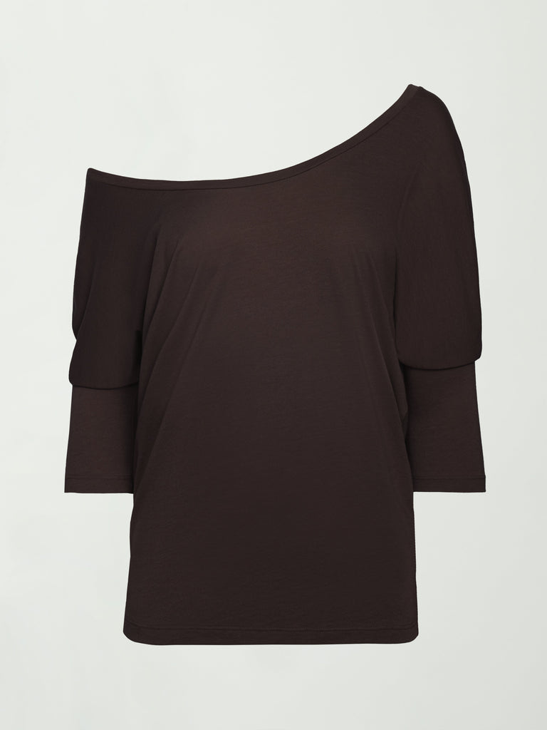 Long Sleeve Off Shoulder Tee - Chocolate Torte