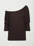 Long Sleeve Off Shoulder Tee - Chocolate Torte