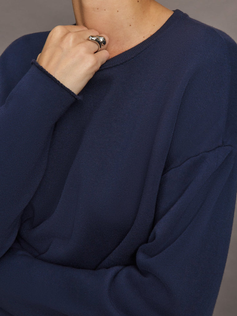 Crew Neck Sweatshirt in French Terry - Navy Blazer