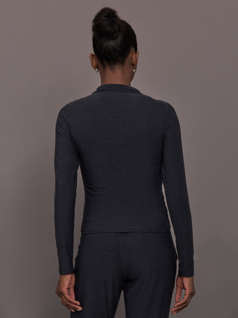 Mock Neck Long Sleeve in Soft Luxe - Heather Black