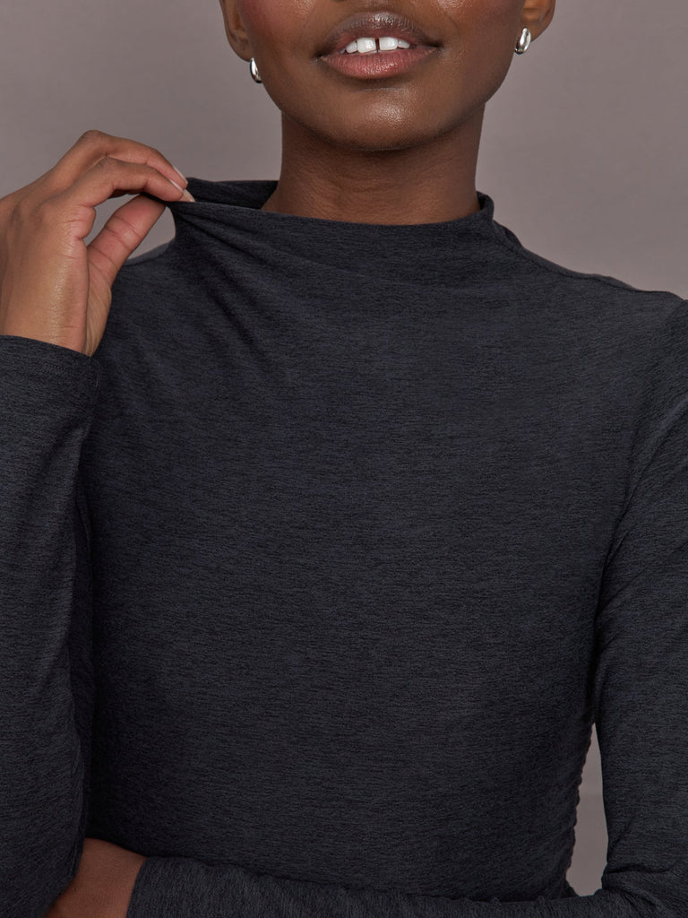 Mock Neck Long Sleeve in Soft Luxe - Heather Black