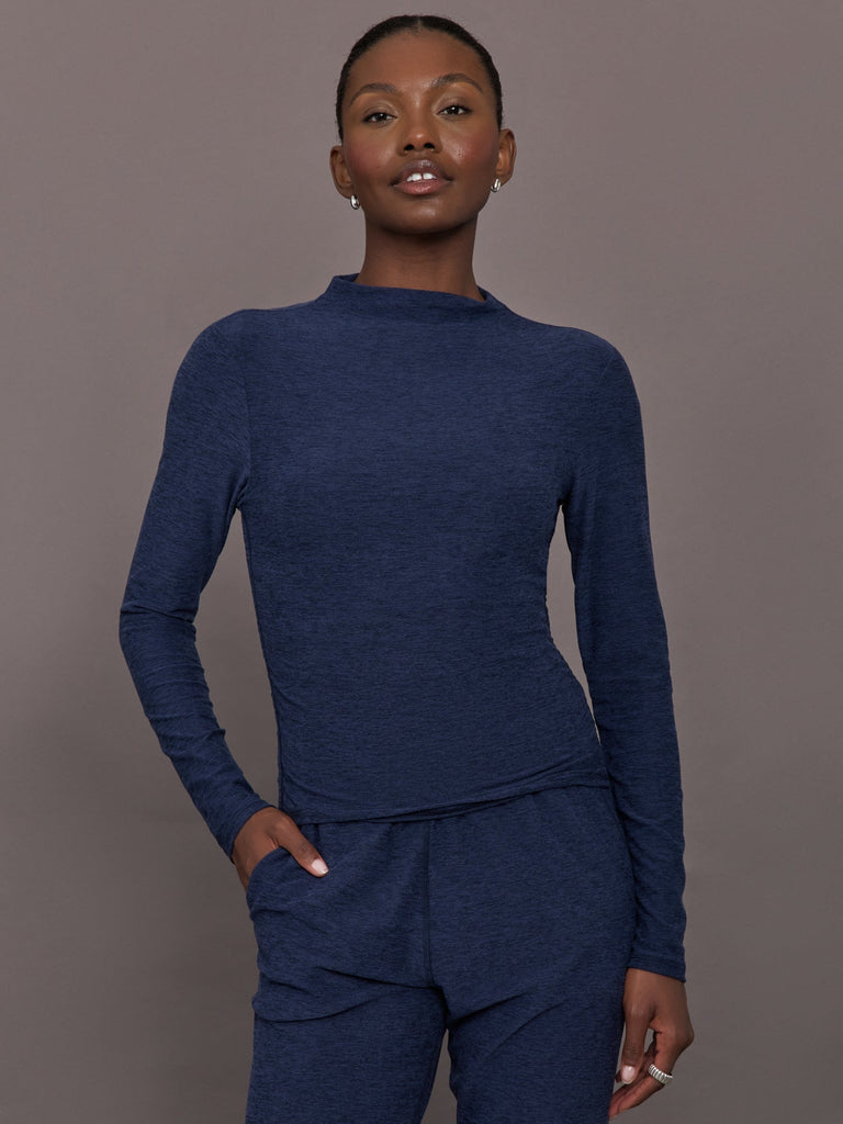Mock Neck Long Sleeve in Soft Luxe - Heather Navy Blazer