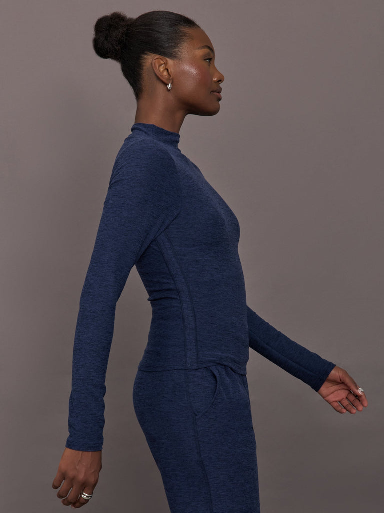 Mock Neck Long Sleeve in Soft Luxe - Heather Navy Blazer
