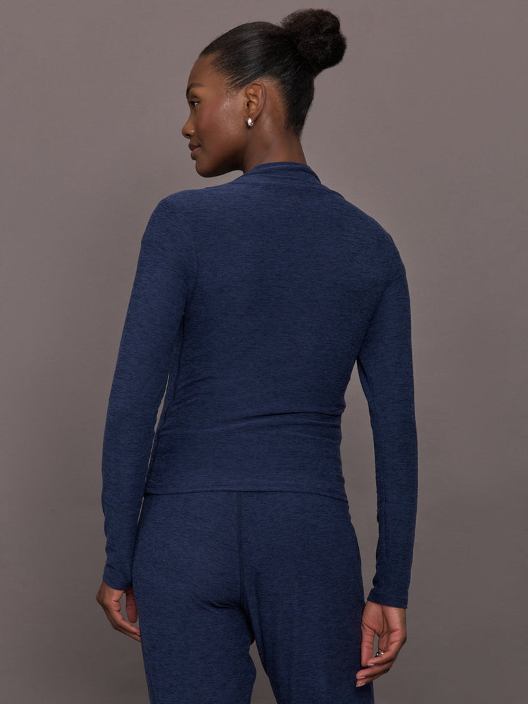 Mock Neck Long Sleeve in Soft Luxe - Heather Navy Blazer