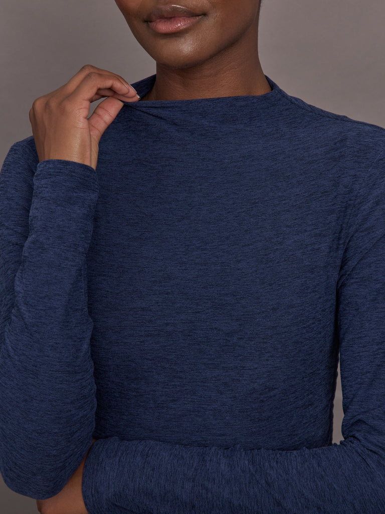 Mock Neck Long Sleeve in Soft Luxe - Heather Navy Blazer