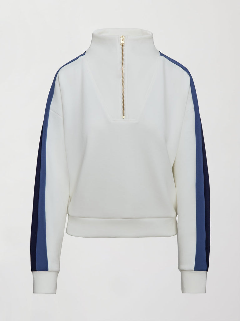 Half Zip With Contrast Stripe in Scuba - Ivory