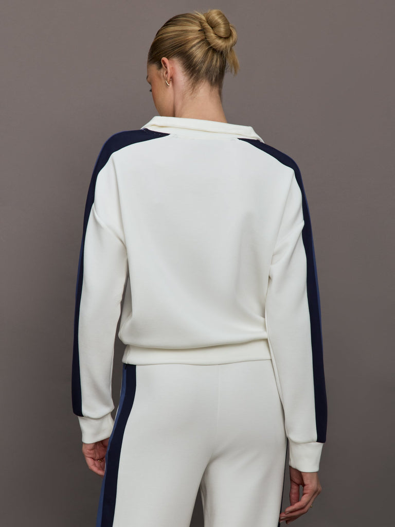 Half Zip With Contrast Stripe in Scuba - Ivory