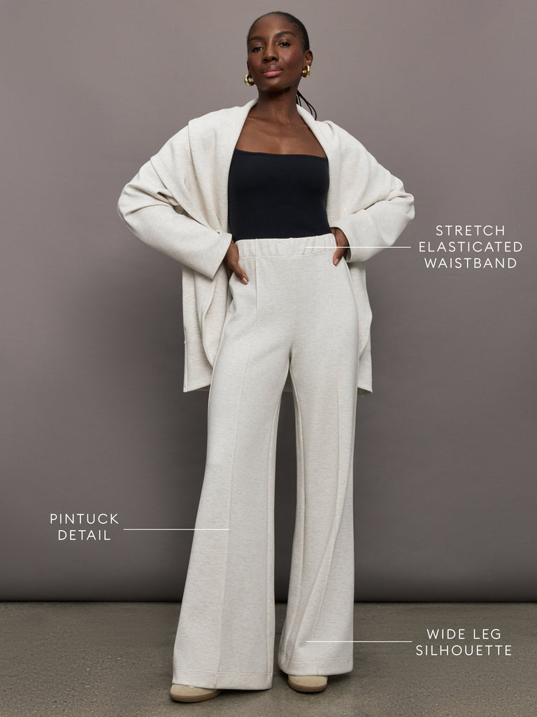 Pintuck Knit Pant in Interlock - Moonbeam Heather