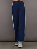 Wide Leg Track Pant in Scuba - Navy
