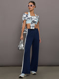 Wide Leg Track Pant in Scuba - Navy