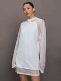 Oversized Raglan Sleeve hooded Mini Dress W Mesh - Snow White