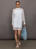 Oversized Raglan Sleeve hooded Mini Dress W Mesh - Snow White