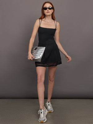 Boyfriend Mini Skirt W/ Mesh - Black