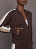 Bomber with Contrast Stripe in Scuba - Chocolate Torte