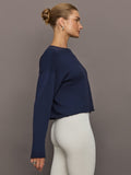 Crew Neck Sweatshirt in French Terry - Navy Blazer