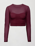 Ruched Mesh Long Sleeve Top in Melt - Fig