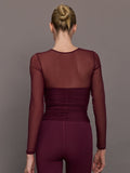 Ruched Mesh Long Sleeve Top in Melt - Fig