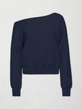 Off Shoulder Sweatshirt in French Terry - Navy Blazer