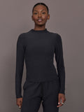 Mock Neck Long Sleeve in Soft Luxe - Heather Black