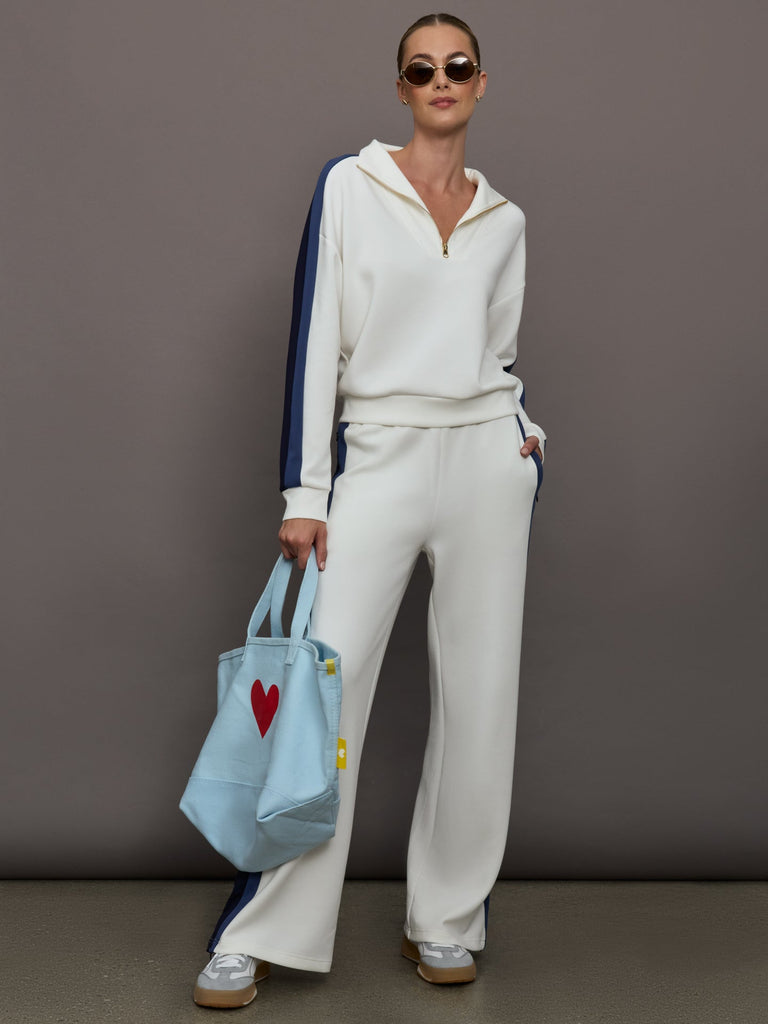 Half Zip With Contrast Stripe in Scuba - Ivory