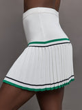 Knife Pleat Knit Skort - White with Green Trim