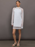 Oversized Raglan Sleeve hooded Mini Dress W Mesh - Snow White